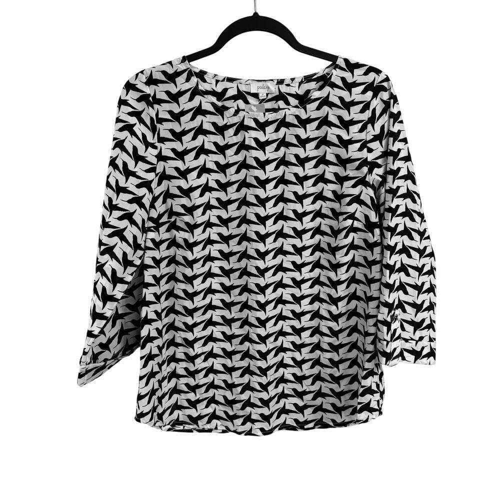 NWT PIXLEY Bixby Bird Print Tab Sleeve Blouse M (1336)